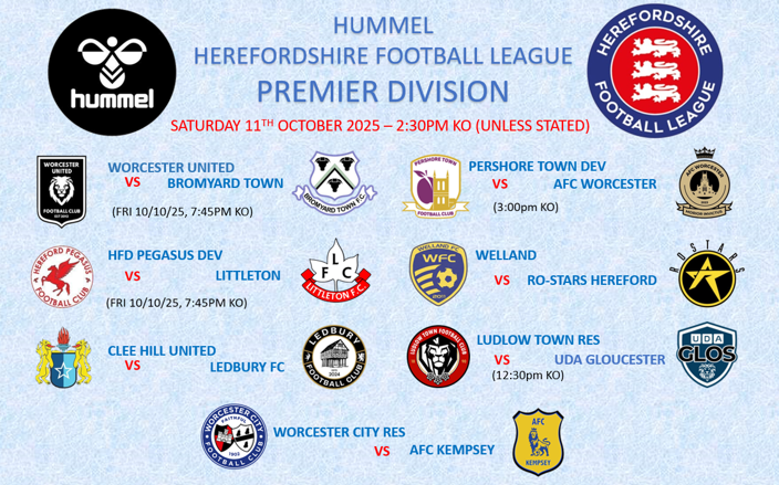 A full schedule in the <a href="/hummelUK/">hummel UK & Ireland</a> HFL Premier Division this weekend 👀👇⚽️

Lots of interesting competition as we continue to play for points and places. 

#Step7 #grassrootsfootball #Herefordshire