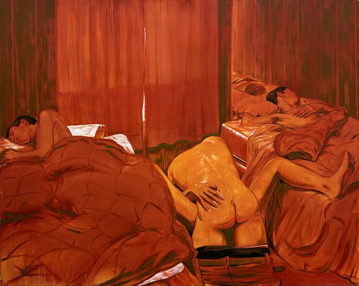 cosmicagaleria's tweet photo. "Sleepover," oil on canvas. By Jeffrey Heiman. https://t.co/R91T5eK15e