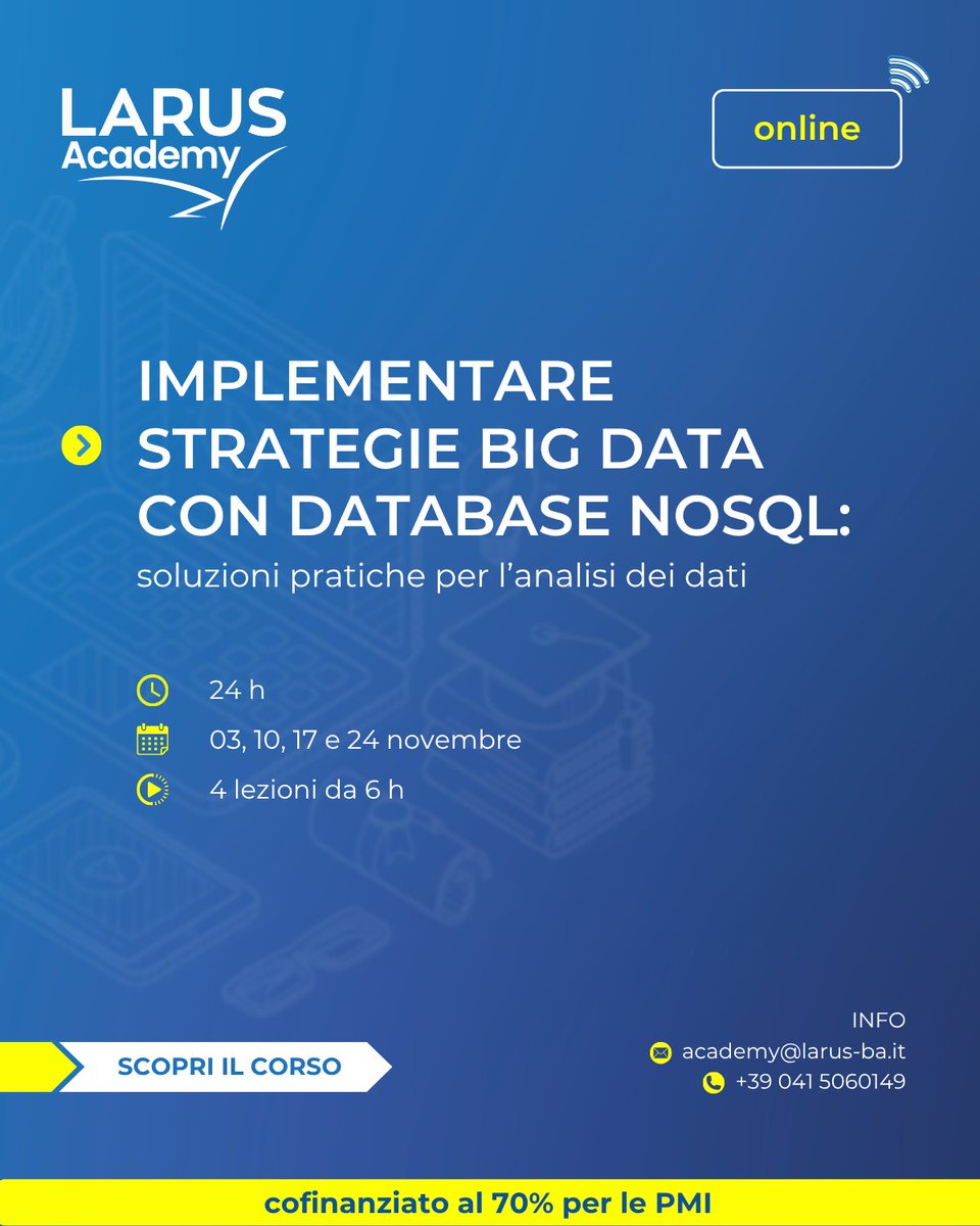 AgileLARUS's tweet image. Scopri il corso finanziato al 70% della #LARUSAcademy:

🔹 Implementare strategie #BigData con Database #NoSQL: soluzioni pratiche per l’analisi dei dati

🕒 24 ore
🗓️ 3, 10, 17, 24 novembre 2025
🧑‍💻 Online

🔗 larus-ba.it/academy/academ…

#FormazioneIT #Academy #AI