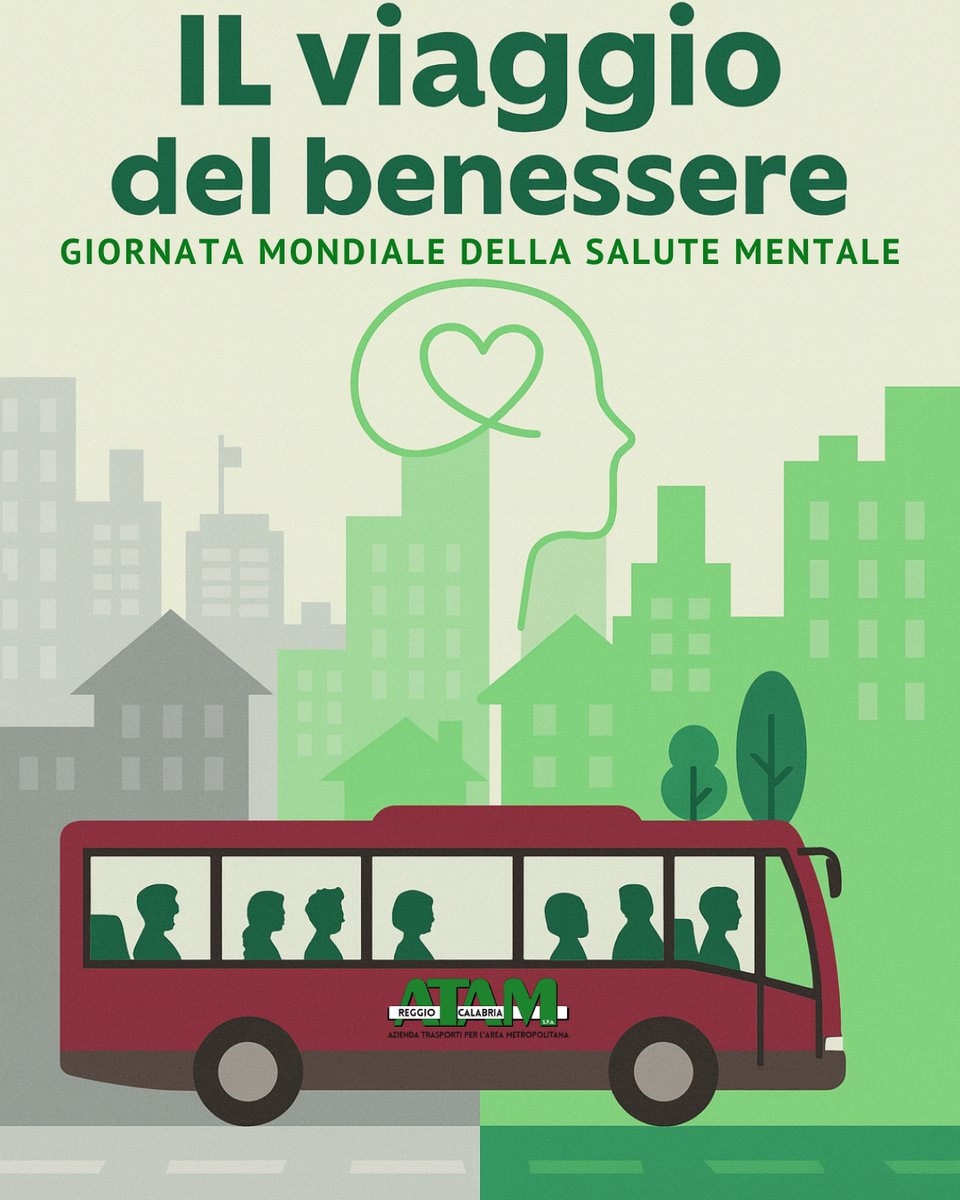 AtamRc's tweet image. 🧠#GiornataMondialedellaSaluteMentale 💚 Ogni giorno accompagniamo migliaia di persone nei loro spostamenti, ma oggi vogliamo ricordare che anche la mente ha bisogno del suo viaggio: fatto di ascolto, rispetto, attenzione e piccoli gesti gentili verso sé stessi e gli altri. #atam