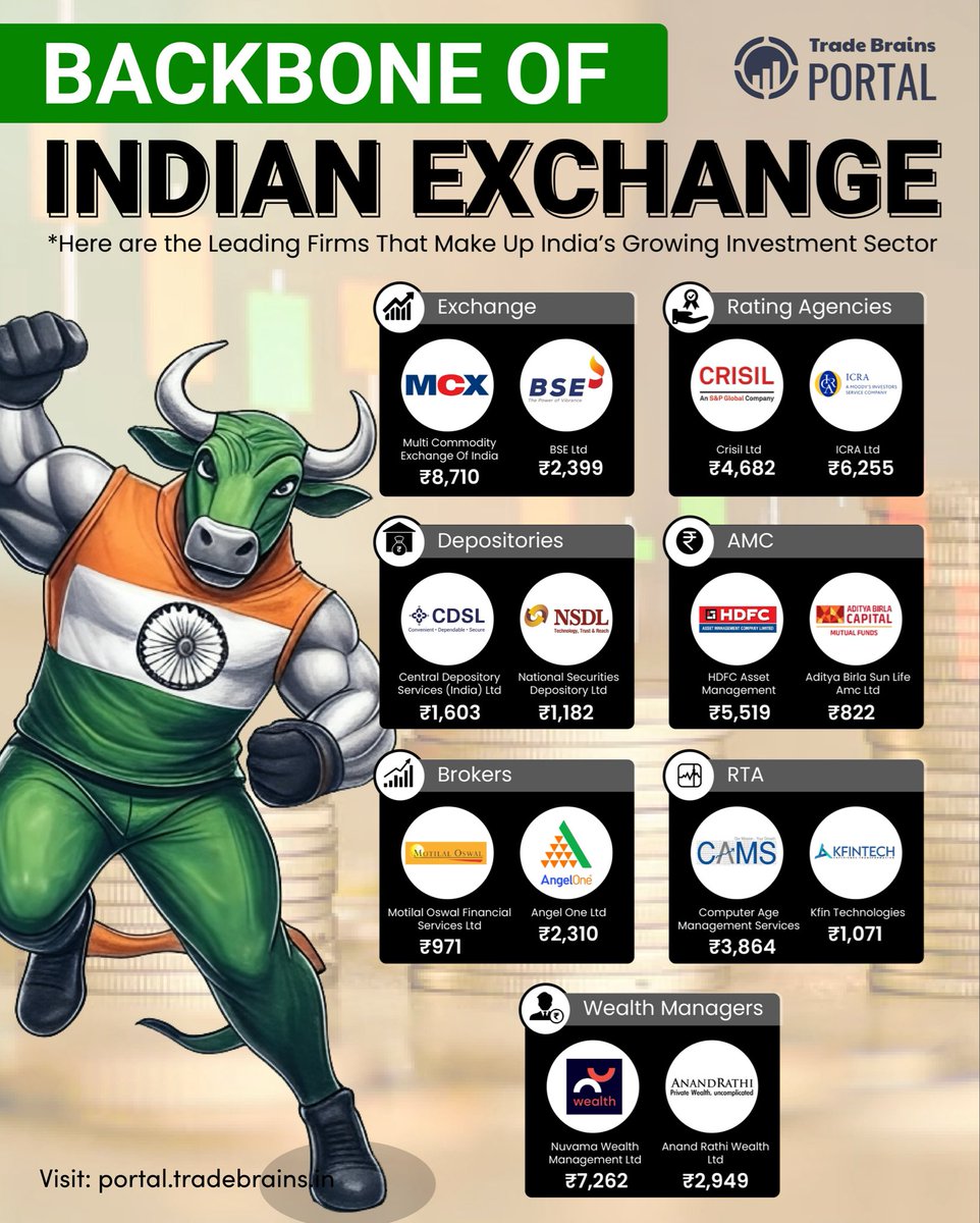 📈 The Backbone of the Indian Stock Exchange

The Indian stock market thrives on its backbone — rating agencies, depositories, asset management companies (AMCs), brokers, and Registrars &amp; Transfer Agents (RTAs). These entities ensure that trading remains efficient, transparent,