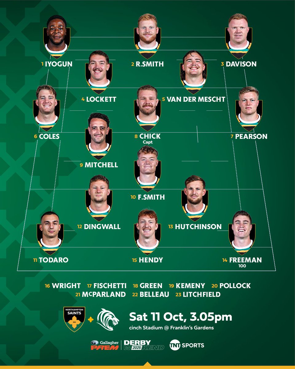 SaintsRugby's tweet image. 100-up for @TommyFreemo15 on Derby Day 👉
Here is how we line-up tomorrow afternoon against Tigers.
northamptonsaints.co.uk/team