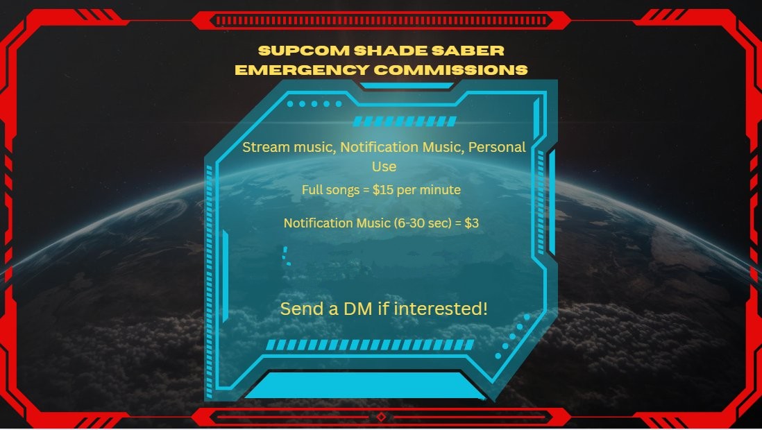 #MusicCommissions #commissionsopen
#emergencycoms

Doing another round of emergency Commissions, hopefully I priced them decently compared to others on the market. If you want stream music or simply personal use, just shoot a dm!