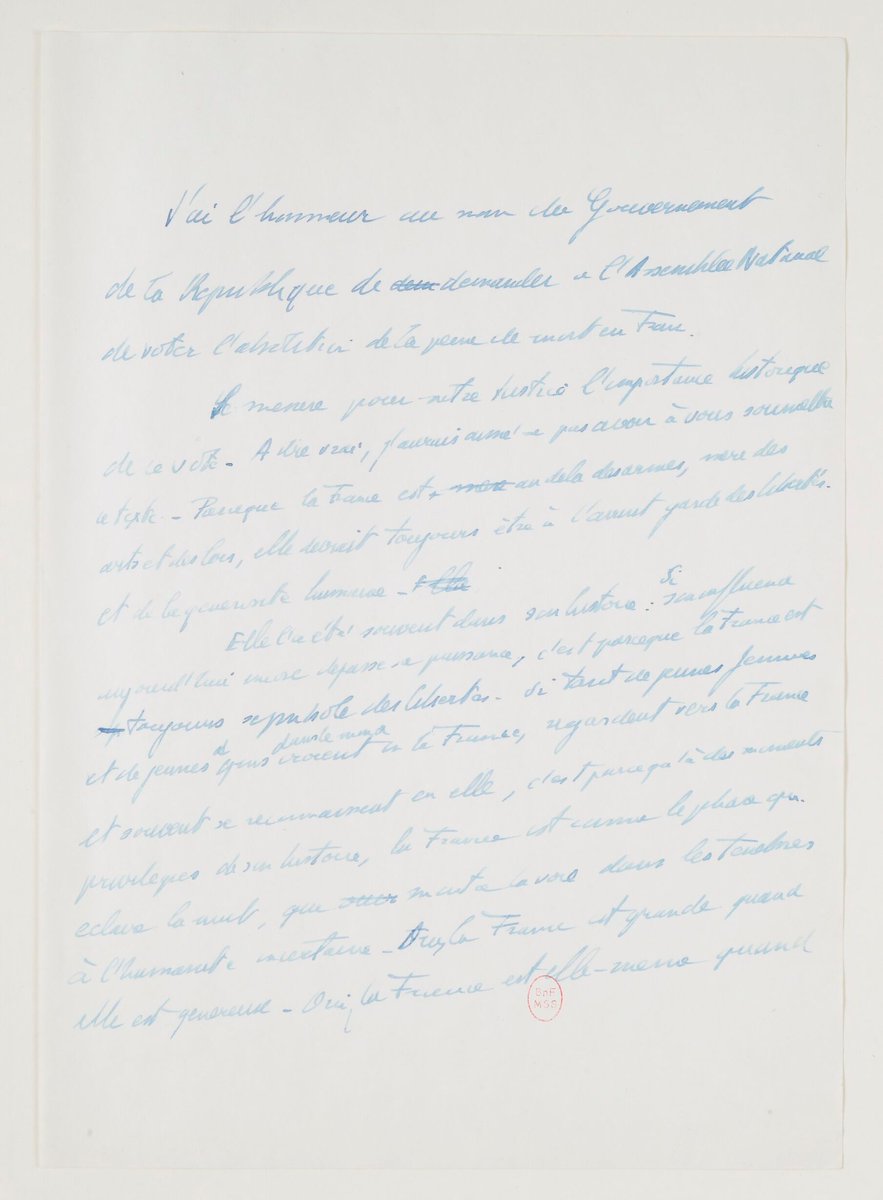 GallicaBnF's tweet photo. #Hommage 🇫🇷 De son vivant, Robert #Badinter a cédé une partie de ses droits d'auteur pour que l'on puisse numériser et rendre accessible son célèbre discours pour l'abolition de la peine de mort de 1981.
Le texte manuscrit est à lire sur Gallica !
==> https://t.co/tJJIheqjUv https://t.co/68JxczQqdn