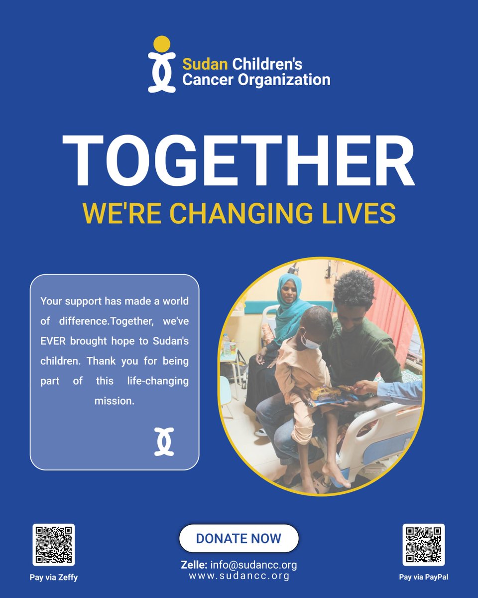 sccosudan's tweet photo. Your support is changing lives. Together, we’ve brought hope to Sudan’s children and taken real steps toward a brighter future.
Thank you for standing with us—this mission wouldn’t be possible without you. Let’s keep going.
#SCCO #hopeforsudan #childhoodcancer #togetherwecan https://t.co/V3vyve3u0Z