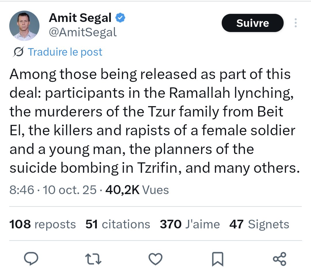 L'idéalisation des prisonniers palestiniens selon LFI VS la réalité des prisonniers libérés.