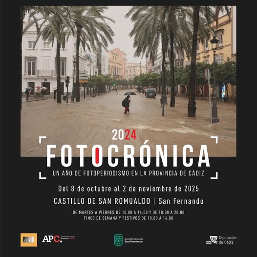 Recuerda que hasta el 2 de noviembre, puedes disfrutar de la exposición FOTÓCRONICA 2024 "UN AÑO DE FOTOPERIODISMO EN LA PROVINCIA DE CÁDIZ"
📍Castillo de San Romualdo
📍Horarios:⬇️
📍Martes a sábado de 10 a 14h y de 18 a 20h,
📍Domingos de 10 a 14h
🎟️Entrada libre