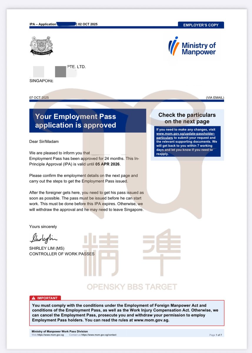 🎉恭喜Z老板，顺利拿下新加坡EP！
一步到位，正式踏入新加坡核心商业圈

✅ 企业主身份加持
✅ 家属可随行
✅ 为未来永居铺路

#新加坡EP #精英通行证 #新加坡移民 #精准移民 #OpenskyBBs