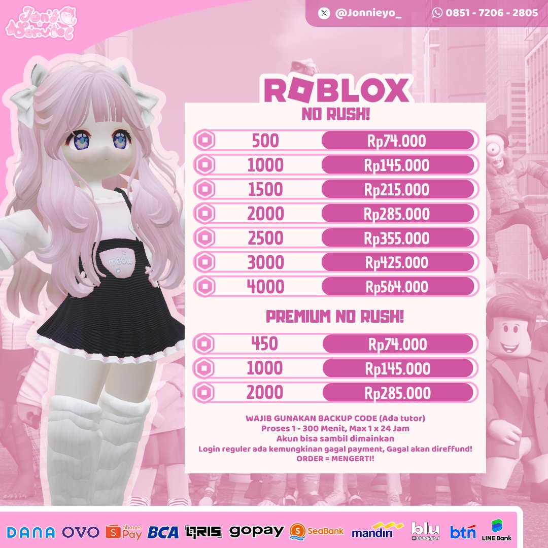 [ Help RT ]

Roblox  ── ✦

✧  Super fast Process, only 1-3 Minutes! (Need Login) 
✧ No Rush Process, 30 Minutes - 5 Hours (Need Login) 
✧ Gamepass delay 5 - 7 days
✧ Many Testi on s.id/TestiJoni

── .✦

t. wts wtb zonauang robux trusted seller