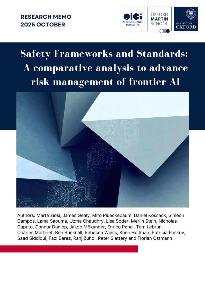 New Report:  We convened a group of experts from standards development, the technical community, and AI governance to produce a systematic analysis comparing Frontier Safety Frameworks (FSFs) and international risk management standards. <a href="/oxmartinschool/">Oxford Martin School</a> 
aigi.ox.ac.uk/publications/s…