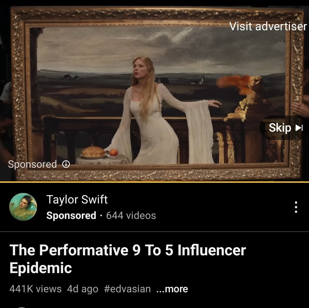 BGBetch's tweet photo. Oh The life of a showgirl album is truly a FLOP the fact that Taylor swift is paying for YouTube ads to promote the music video https://t.co/ZvyTZO9kFE