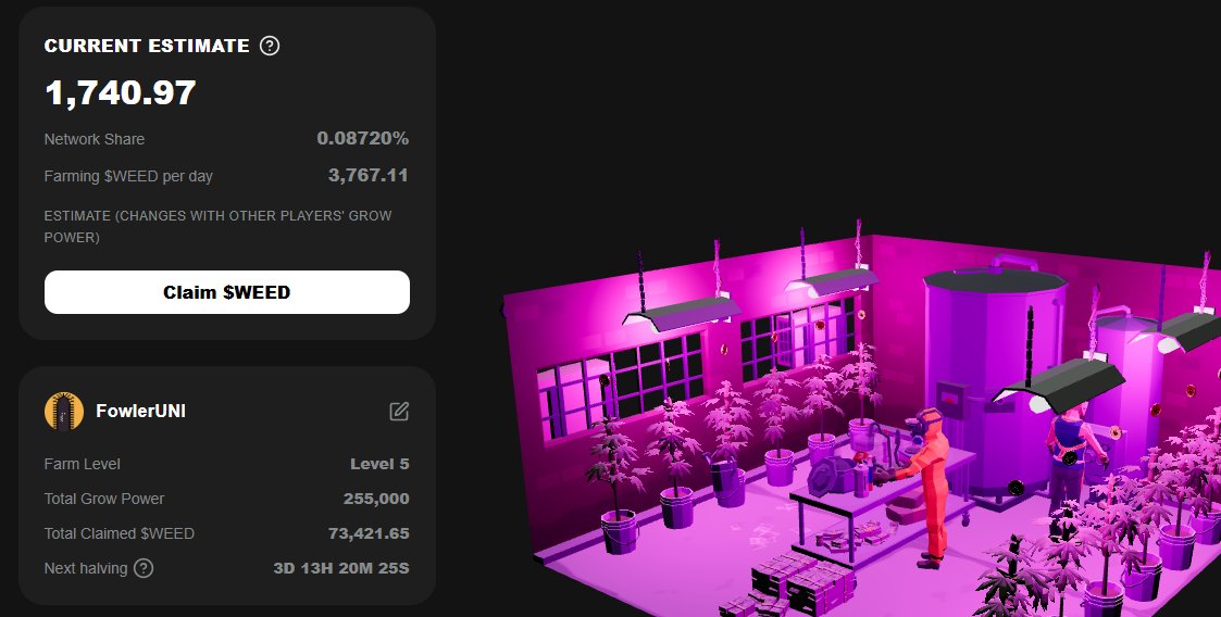 Fowler_virtual's tweet image. だいぶファームできる $WEED は減ってきたけど、それでも　$150/日くらいは稼げてるのか（Season2に向けて貯めてるのでほとんど利確してない）

強い武器買って奪うぞ奪うぞ
引き続き協力してくれる人募集中ですー

@addicteddotfun