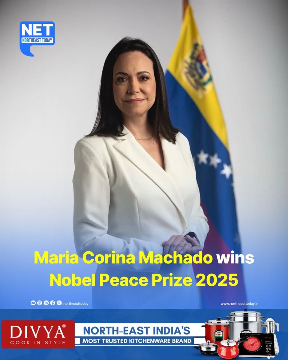 NortheastToday's tweet image. #NetSnippet | Venezuelan opposition leader Maria Corina Machado has been awarded the 2025 Nobel Peace Prize for her efforts to promote democratic values and lead a peaceful transition from dictatorship to democracy in Venezuela.
The Norwegian Nobel Committee described Machado as…