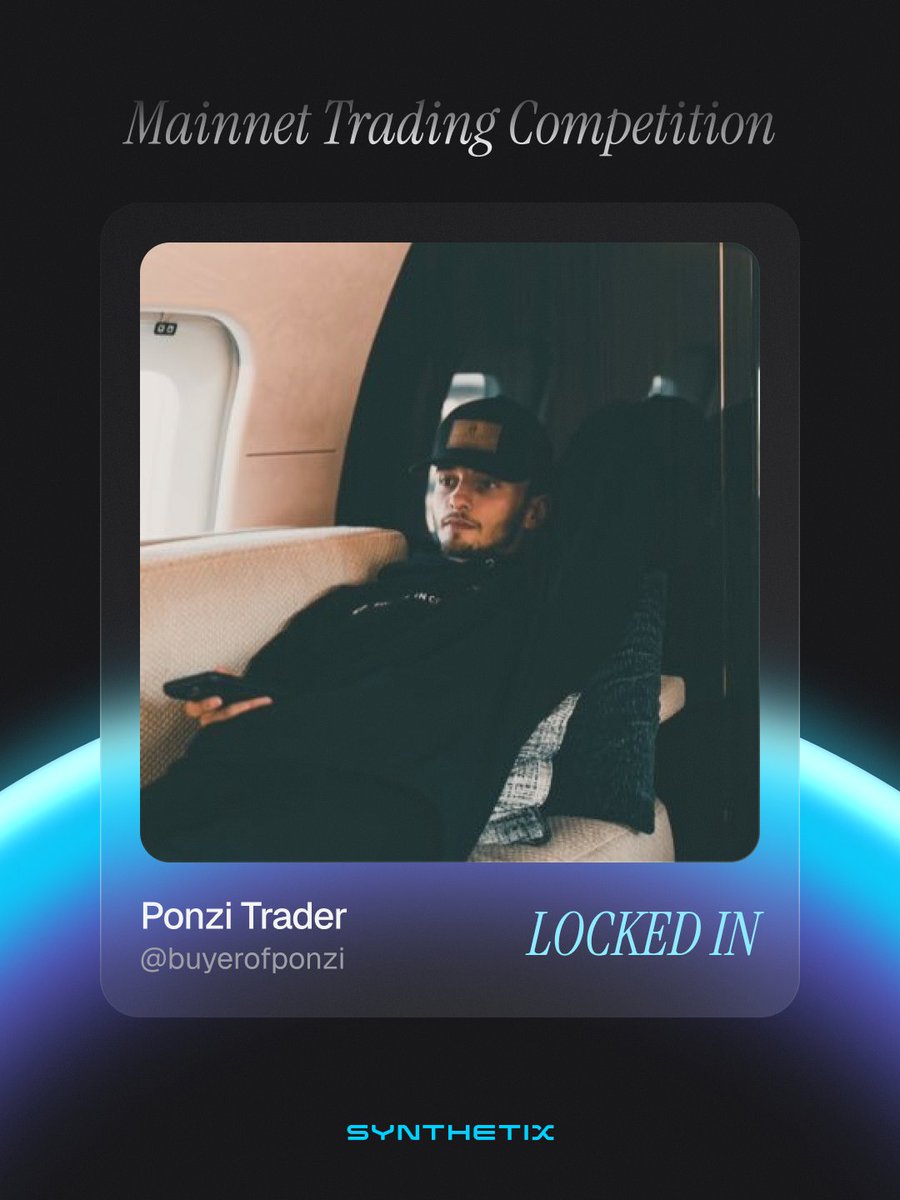 synthetix_io's tweet image. CT&apos;s most avid jet enthusiast @buyerofponzi is officially locked in for the Synthetix Mainnet trading competition🔒

In 10 days, Ponzi Trader will face off against 99 others for the chance of taking home a $1,000,000 top prize

We look forward to seeing him in the order books