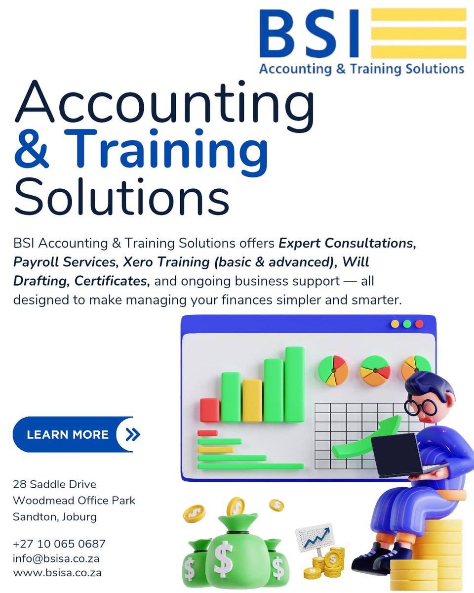 bsiaccountingsa's tweet image. Your growth, our priority🚀✨
We go above and beyond bookkeeping to help you build a stronger financial future📊💼

Accurate. Reliable. Strategic.
#AccountingSolutions #BusinessSuccess #AccountingMadeSimple #BookkeppingExperts #FinancialFreedom #bsisa