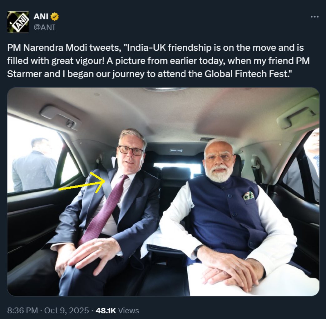 TheFactFindr's tweet image. #Modiji is Non-Biological…. So he does not need to wear a Seat-Belt 
#IndiaUKPartnership