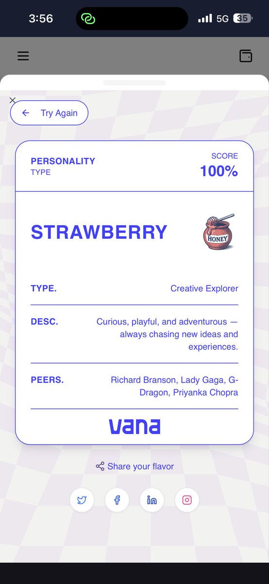 If I was an Ice Cream Flavour, I’d be Strawberry. Curious, playful, and always chasing new ideas 🍓💭
My Spotify vibe says I taste like energy, discovery, and a little chaos wrapped in sweetness 🎶🍦

What flavour is your data?
<a href="/vana/">vana</a> #datarevolution
app.vana.com