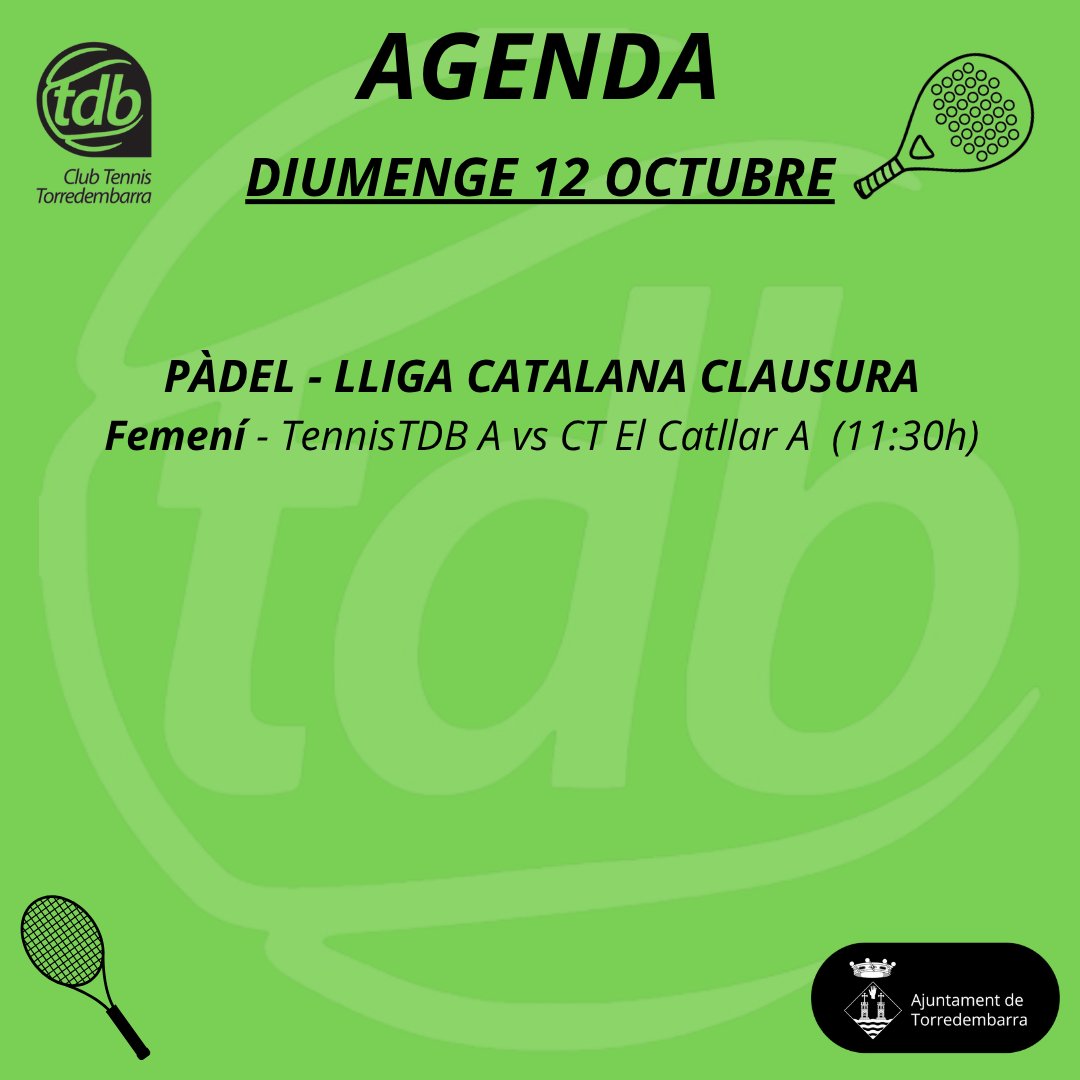 TennisTDB's tweet photo. CLUB | Aquí us deixem l'agenda dels enfrontaments i activitats del TennisTDB per a aquest proper cap de setmana #Torredembarra #TDBésEsport https://t.co/5enkQzOsFJ
