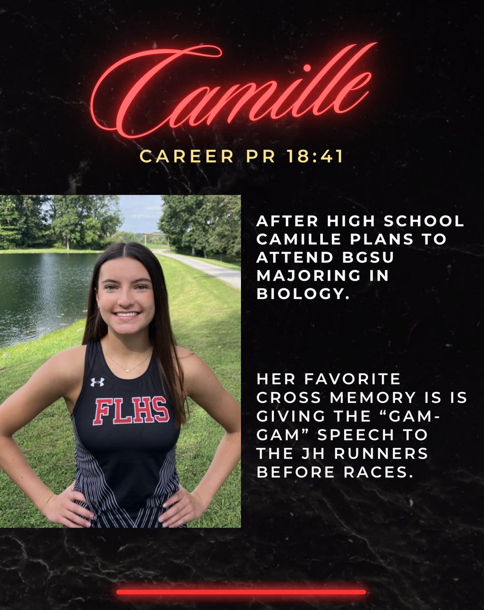 Our next FLXC Senior Spotlight is Camille Borchers a 5yr member of FLXC.  Remember, the miles you’ve run over are more than just numbers - they represent your growth, resilience, and heart. Every stride has mattered. Thanks for being part of the FLXC family. <a href="/LoramieRedskins/">Fort Loramie Redskins</a>