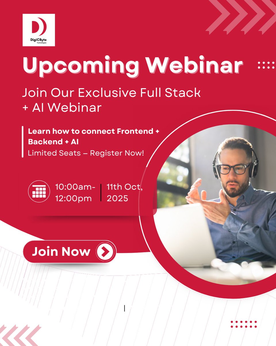 digicbyte_tech's tweet image. Ready to Level Up Your Tech Career?
Join our Free Full Stack + AI Webinar and learn how to connect Frontend, Backend & AI to build real-world projects!
Seats are limited — Register now 👇
🔗forms.gle/dZATkZMJPx9PnR…
#DigiCByteTechnologies #FullStackDevelopmentCourse #TechWebinar