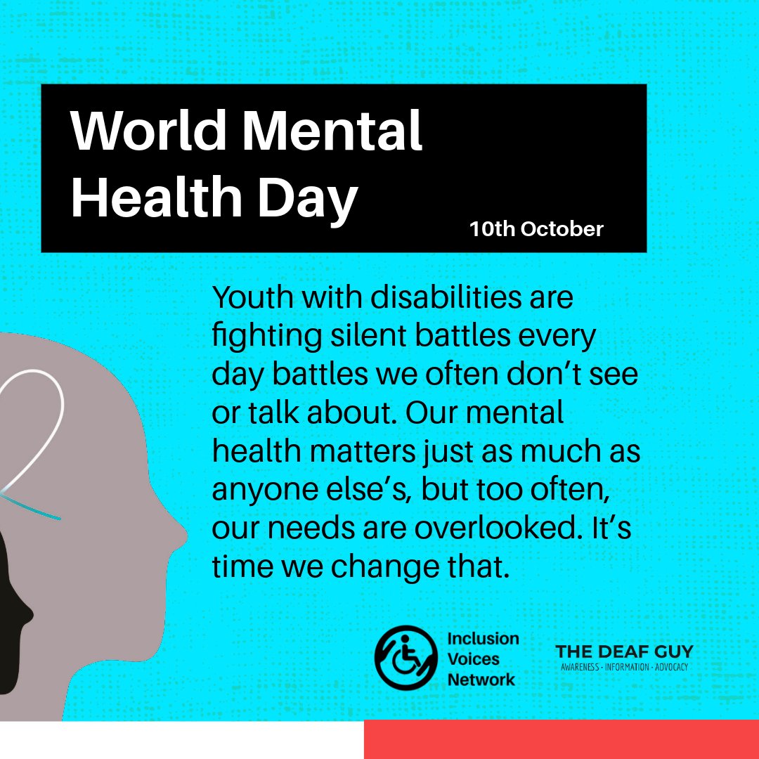thedeafguyy's tweet photo. We can’t talk about inclusion without talking about mental health.
Youth with disabilities deserve spaces to be heard, supported, and to thrive.
It’s time for real action. 
#WorldMentalHealthDay #DisabilityAwareness https://t.co/TnAxDkS2IX