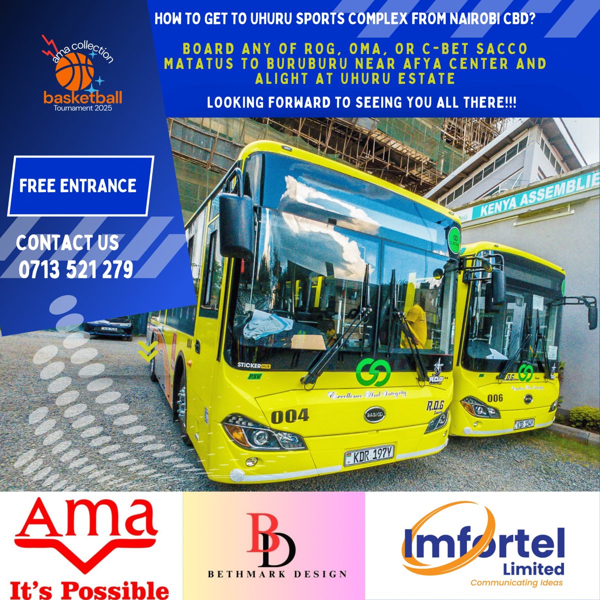 Wale hamjui vile mtafika Uhuru sports Complex ndio hii direction hapa. #TwendeBasketball kesho watu wangu
Ama collection will be hosting this event and entry is free!