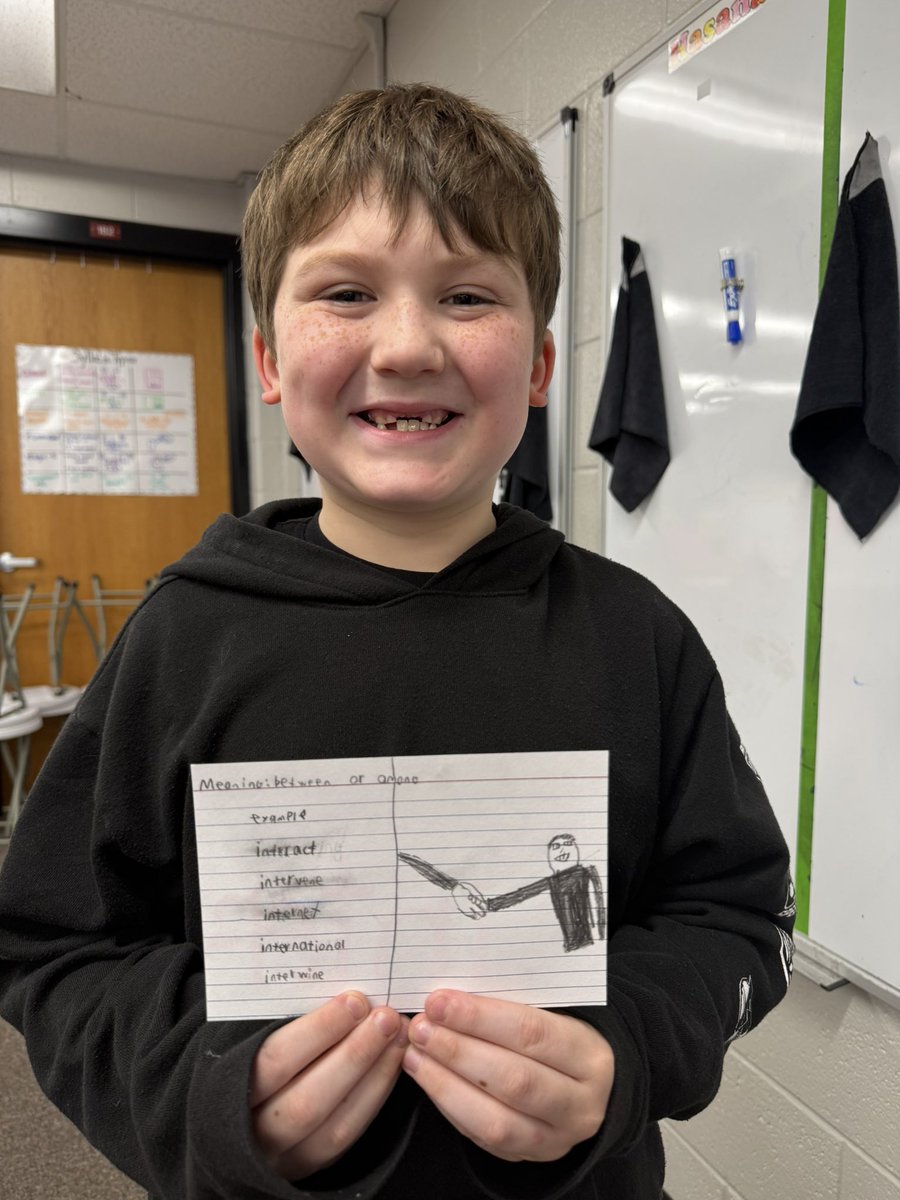 Proud of this student and his interpretation of interact for the prefix inter-! What a way to show his #BlackwellBest!