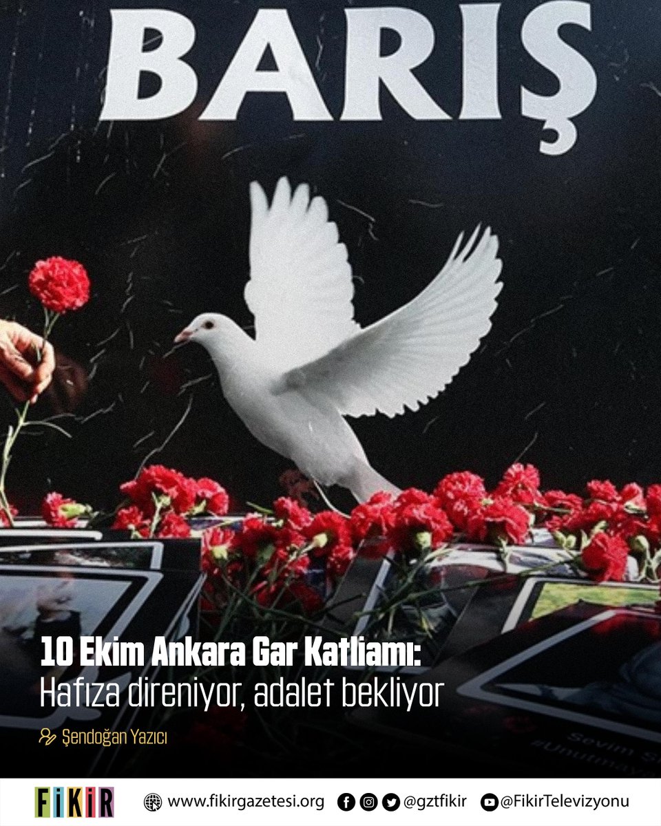 10 Ekim Ankara Gar Katliamı: Hafıza direniyor, adalet bekliyor

10:04’te iki patlama, 103 can… 10 Ekim Ankara Gar Katliamı, yalnızca bir anma tarihi değil; cezasızlıkla yüzleşme ve adaleti kurma çağrısı. Ne oldu, ne olmadı? #10Ekim

✍🏻 Şendoğan Yazıcı

fikirgazetesi.org/2025/10/10/10-…