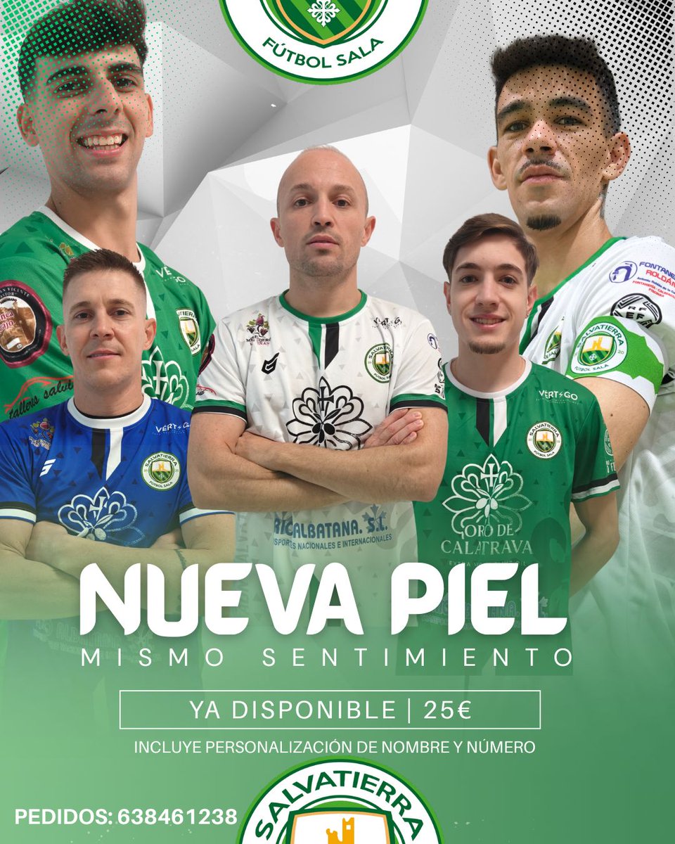 🔥 ¡𝙉𝙐𝙀𝙑𝘼 𝙋𝙄𝙀𝙇! 🙌 Estrenamos piel 👕 para una temporada ilusionante ☺️ pero el sentimiento es el mismo 💚 ahora nuestro lema lo llevamos presente en la camiseta "ADN SALVATIERRA" 👌🏻 un guiño a nuestra raíces con la cruz de Calatrava también presente ❌