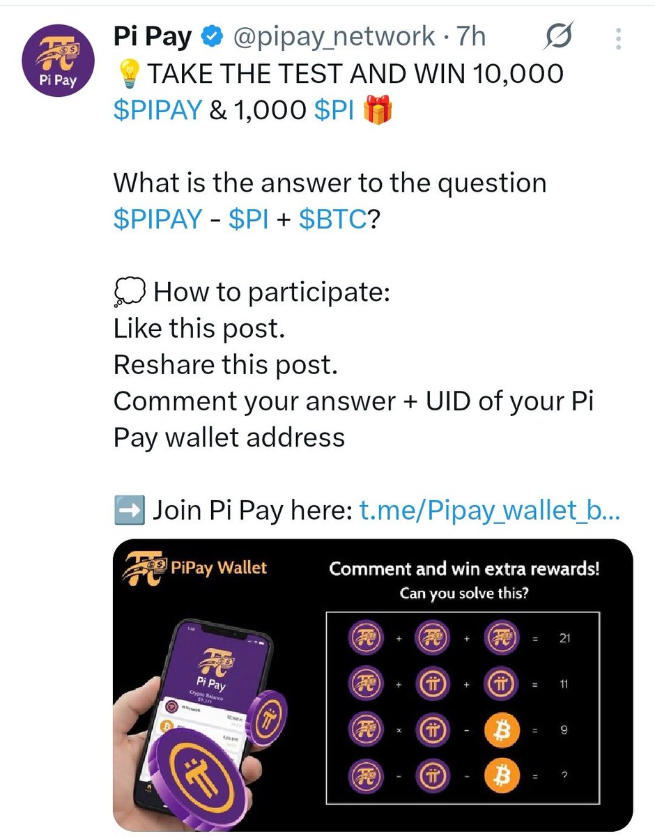 pibrens's tweet image. 🔥 Pi Pay Global Event is LIVE!
Win $3,000 in Pi Coins + $100,000 in PIP Tokens 🏆
Join Pi Pay Wallet for fast, secure &amp;amp; smart transactions 💎
Start mining and earn massive rewards now 🚀
👉 t.me/Pipay_wallet_b…
👉dont share passphrese
#PiPay #PiNetwork #PIPCoin