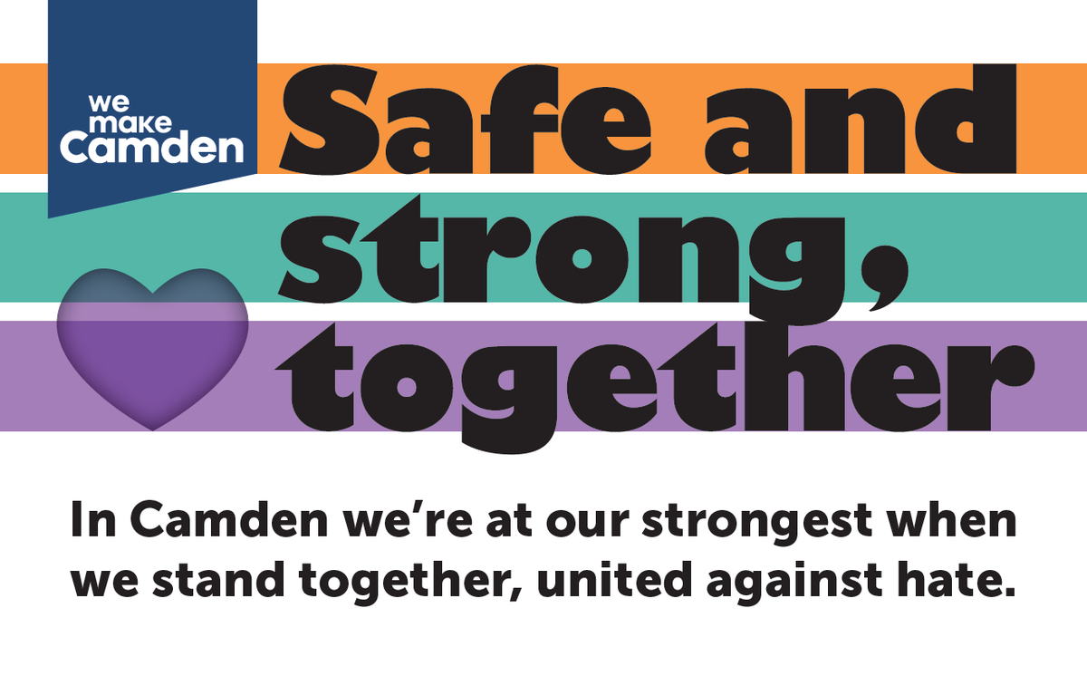 CamdenCouncil's tweet image. Today marks the beginning of Hate Crime Awareness Week.

Right now, it’s more important than ever that we all play our part in standing up against hate, and report it when we see it. Visit camden.gov.uk/hate-crime to find out more and get support.

#WeStandTogether #NoPlaceForHate