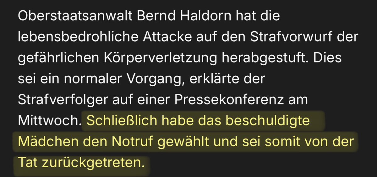 Nur damit ich das richtig verstehe Herr Strafverfolger aus #Herdecke 
Wenn man jemanden mit 13 ☝️Messerstichen absticht, danach aber den Notruf wählt, dann ist man von der Tat zurückgetreten.  Ich vermute das Spuren verwischen sollte dann nur das Zurücktreten von der Tat