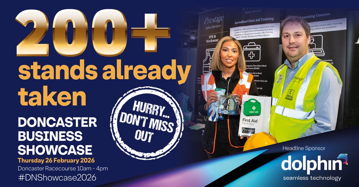 WOW... Stands are selling fast
Over 200 have already been sold for #DNShowcase2026

Don't miss out - BOOK NOW: orlo.uk/ApiqB
Thurs 26 Feb 2026

Headline Sponsor: <a href="/DolphinICT/">Dolphin ICT Ltd</a>

#DoncasterisGreat #CityofDoncaster <a href="/MyDoncaster/">City of Doncaster Council</a> <a href="/SouthYorksMCA/">South Yorkshire Mayoral Combined Authority</a> <a href="/SouthYorks_Biz/">South Yorkshire Business Support</a> <a href="/VisitDoncaster/">Visit Doncaster</a>