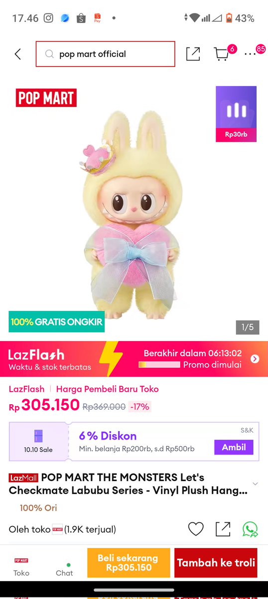 hah demi apa baru tau ada POP MART Di Lazada ??? wowow happy bangett utiwi co mwehehe😘🫰🏻
lazada.co.id/products/pdp-i…