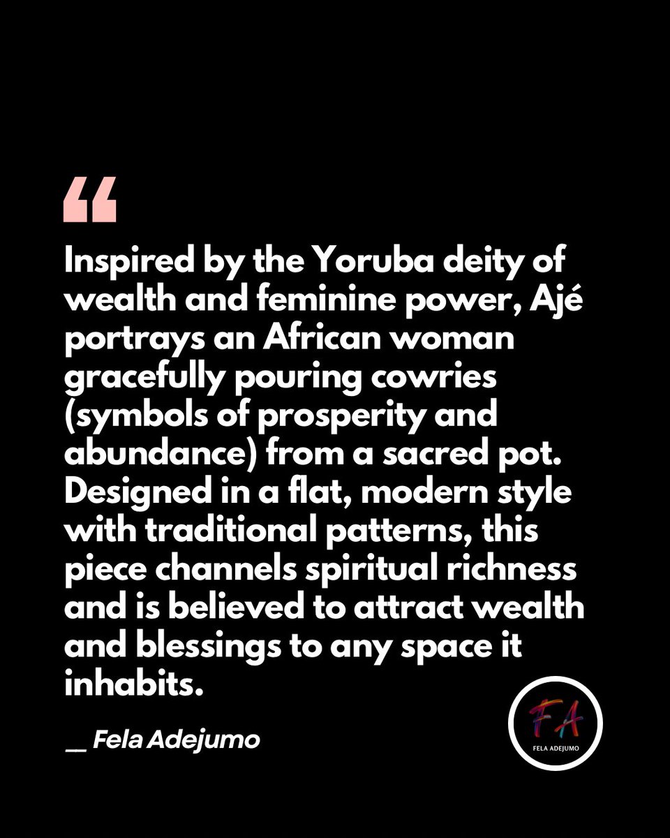 Untamablebyfela's tweet photo. 🎨TITLE: “Ajé”

ARTIST/CREATOR: @felaadejumo 

Dimensions: 28” x 28”

Medium: AUGMENTED REALITY

Art Inspo: Inspired by the Yoruba deity of wealth and feminine power.

Commissions @ ₦400,000 | $350
DM/📞 +234 812 345 1291. https://t.co/NEMb72jIu1