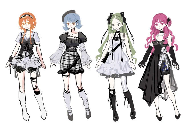 学校でオリキャラの衣装新しくデザインしてたこの衣装でグッズ作りたい