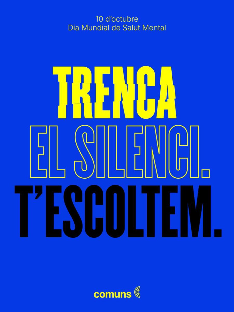 Avui reivindiquem una salut mental digna i universal.

Trencar el silenci és el primer pas per combatre l’estigma i garantir que ningú se senti sol. Volem serveis públics amb recursos i barris que escoltin, acompanyin i cuidin.

🧠La salut mental és un dret, no un privilegi.