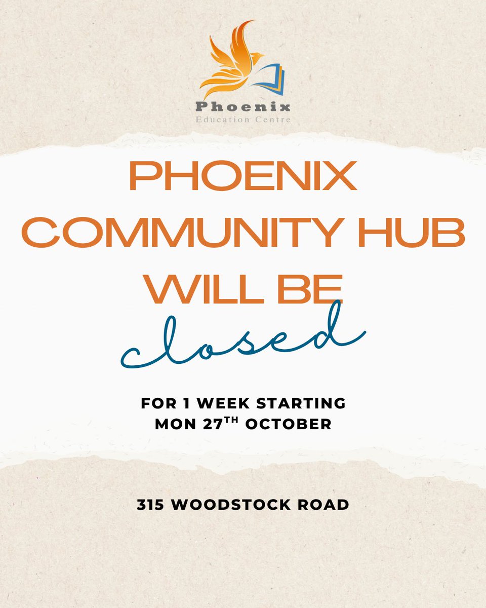 Our Phoenix Community Hub will be closed for a week starting Monday 27th October. 
But don’t worry! This is only temporary and we will be back to our regular opening hours afterwards!