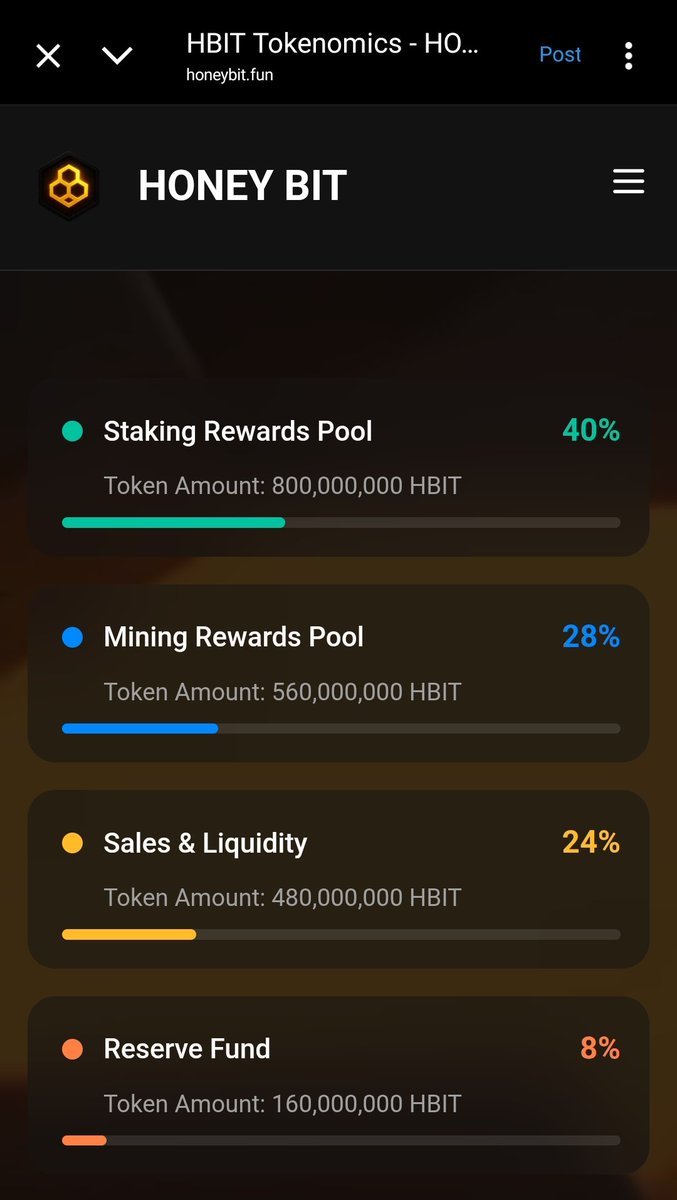 auliamily's tweet photo. Here’s how $HBIT is distributed🌻🐝
🪙 40% staking rewards
⛏️ 28% mining
💧 24% liquidity
🏦 8% reserve
Total: 2B supply — fair, simple, and built for growth.
#HoneyBit #HBIT #Tokenomics
#BNB https://t.co/YLBQvbSCru