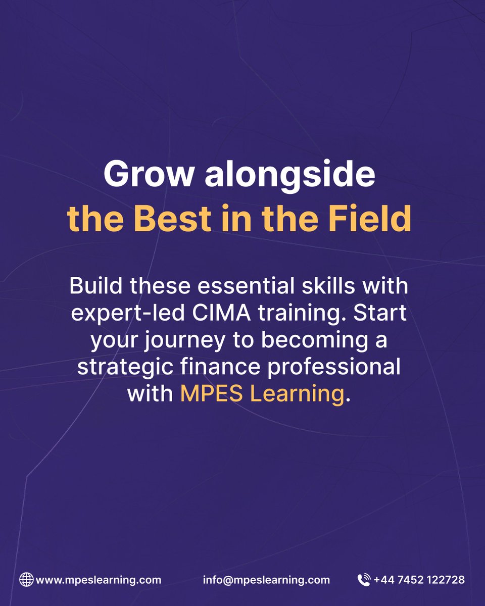 MPESLearning's tweet image. 7/7:🚀 Advance Your Career with MPES Learning 
Gain practical skills and recognised qualifications through expert-led CIMA training.

📲 Click the link to learn more: 👉 bit.ly/3WvB71P

#CIMA #FinanceSkills #StrategicThinking #RiskManagement #MPESLearning