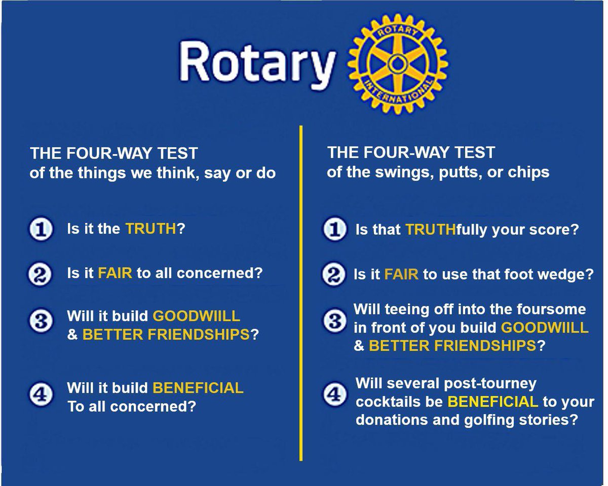 NormanRotary's tweet image. For our Rotarians who are golfers, the Four-Way Test applies to your game as well! 😏

#Rotary #Golf #FourWayTest