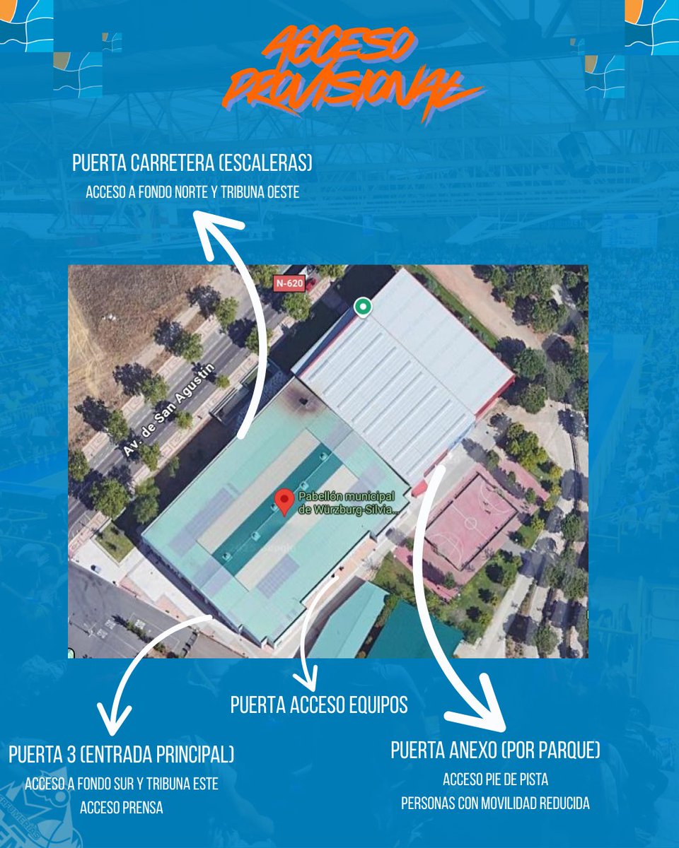 ATENCIÓN 🚨

Vienes el DOMINGO a las 11h al debut en casa? 
Esto te interesa…

ACCESOS PROVISIONALES ‼️

FONDO SUR y TRIBUNA ESTE ➡️ Puerta 3 Entrada Principal 

FONDO NORTE y TRIBUNA OESTE ➡️ Puerta carretera Avenida San Agustín (escaleras)

PERSONAS MOVILIDAD REDUCIDA pie de
