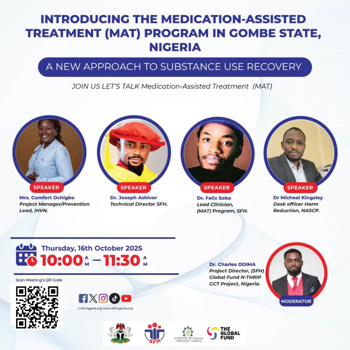 You are cordially invited to this enlightening webinar themed: Introducing the Medication-Assisted Treatment (MAT) Program in Gombe State, Nigeria — A New Approach to Substance Use Recovery.
This session will spotlight Nigeria’s progress in harm reduction and substance use
