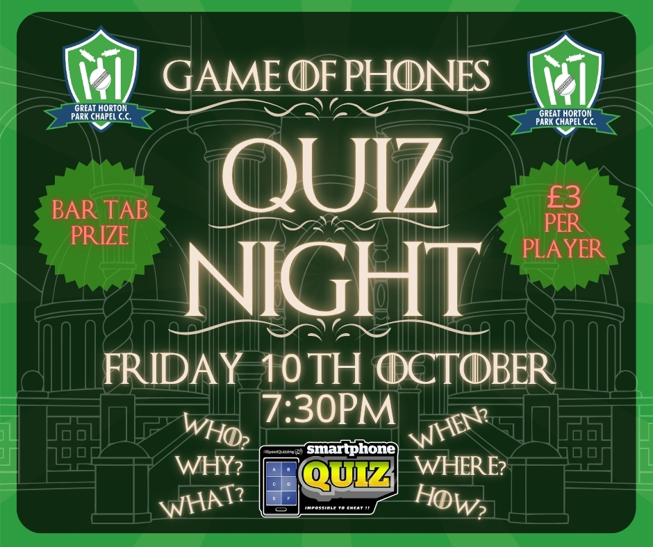 ✨🧠 Quiz Night 🧠✨

‼️TONIGHT‼️

📅 Join us from 7:30PM, and flex those trivia muscles. 🧠
💷 £3 per person to enter!
🏆 Win a bar tab prize!! 🍻

#GHPCCC #UpTheChapel #QuizNight #GameOfPhones