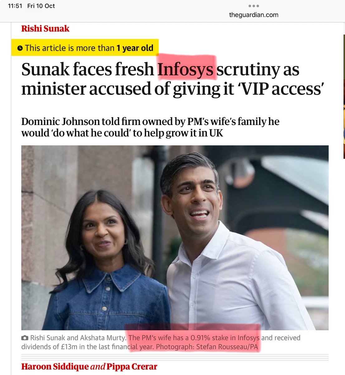 Starmer consulting on U.K. Digital ID with INFOSYS co- founder?

Oh, look, Rishi Sunak’s wife received £13 million in dividends, her family OWNS Infosys!

biometricupdate.com/202510/starmer…