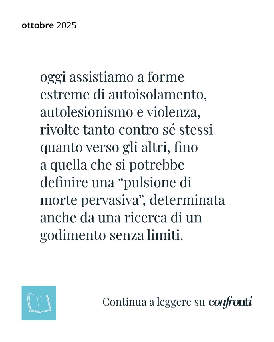 Il nuovo disagio giovanile sempre più spesso assume forme estreme di autoisolamento, autolesionismo e violenza. 

Leggi l'intervista a Laura Pigozzi a cura di Salvatore Piromalli sul numero di ottobre!
Acquistalo qui: ow.ly/AyYz50X4TPu