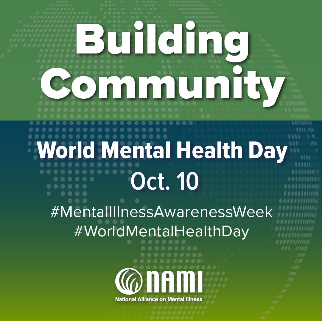 Today is #WorldMentalHealthDay. Mental health is a human right — everyone deserves care, support, and community. If you need support call the <a href="/NAMICommunicate/">NAMI</a> HelpLine 1-800-950-6264 or Text "NAMI" to 62640 💚 #MIAW