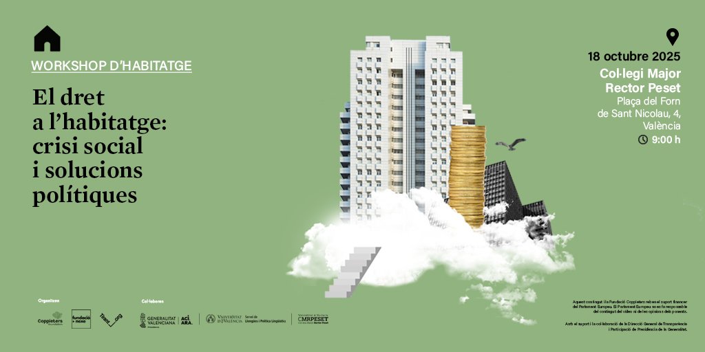 ‼️ Ja podeu inscriure-vos al Workshop ‘El dret a l’habitatge: crisi social i solucions polítiques'
forms.gle/w8ZmVacDFyF3ib…
L'assistència és gratuïta, però les places són limitades ⚠️
📅 18 d'octubre de 2025
⏰ 9.00 hores
📍 <a href="/CMRectorPeset/">C.M. Rector Peset</a> 
Dilluns presentem programa! 📝