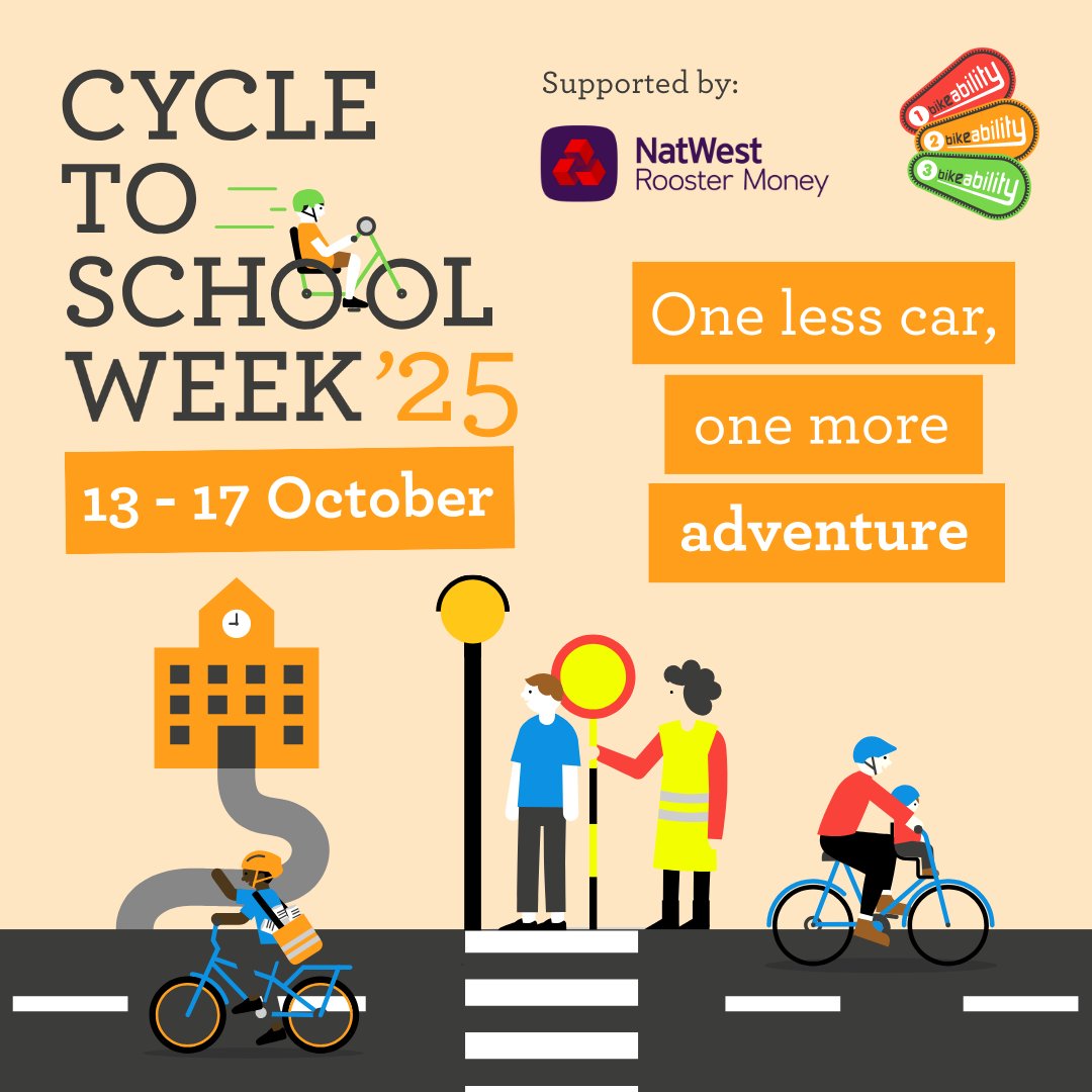 For Cycle to School Week 2025, why not make a pledge that helps children get to school in a sustainable and healthy way.

It can be replacing just one car journey with a bike ride - imagine the impact if every car driver did just that?

#CycleToSchoolWeek
<a href="/BikeabilityUK/">Bikeability</a>