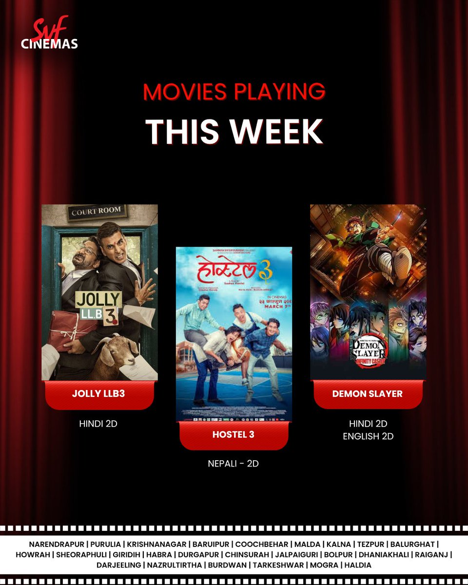 svf_cinemas's tweet photo. āĻāĻ week-āĻāϰ latest āϏāĻŦ release āĻāĻāύ āϤā§āĻŽāĻžāĻĻā§āϰ āĻāĻžāĻā§āϰ #SVFCinemas-āĻāĨ¤ đŦ
āϤā§āĻŽāϰāĻž āĻā§āύāĻāĻž āĻĻā§āĻāϤ⧠āϝāĻžāĻā§āĻ?đ
#RaghuDakat #KantaraChapter1 #SunnySanskariKiTulsiKumari #JollyLLB3 #Hostel3 #Raktabeej2 #DeviChowdhurani #DemonSlayer #JotoKandoKolkatatei #TronAres #Homebound https://t.co/tRafEMT7H2
